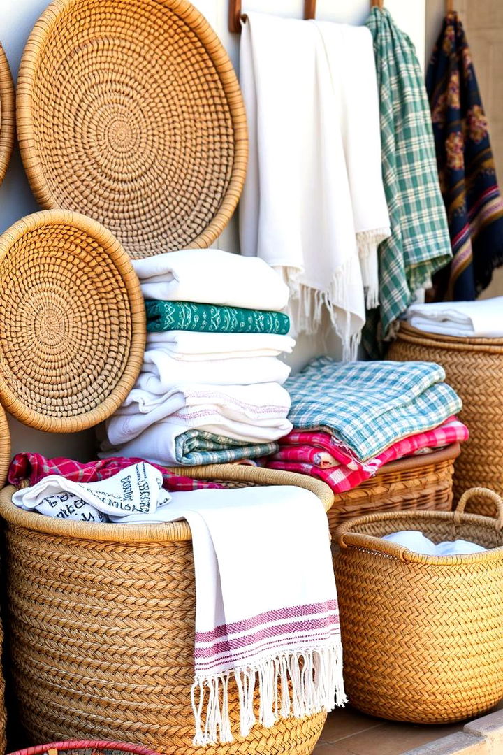 Bohemian Woven Basket Display - 22 Towel Display Ideas