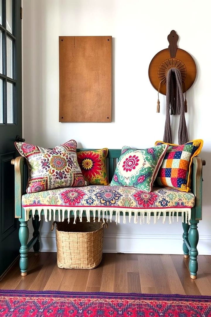 Boho Chic Entryway Bench - 22 Entryway Bench Ideas