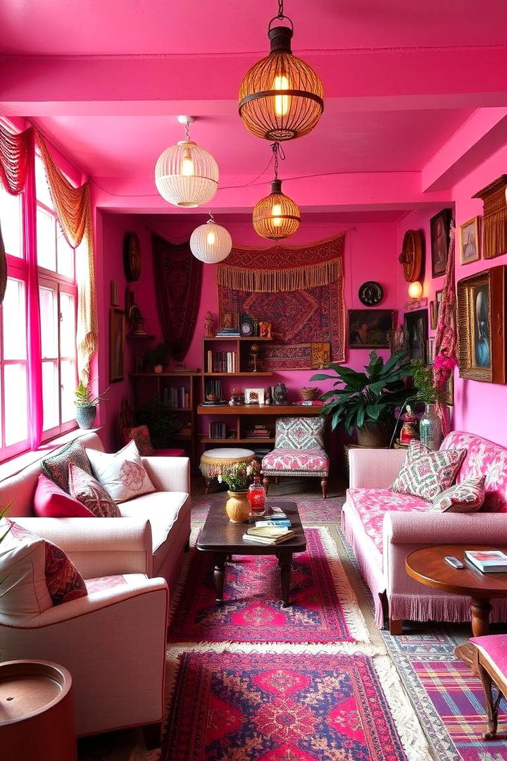 Boho Pink Eclectic Atmosphere - 22 Pink Living Room Ideas