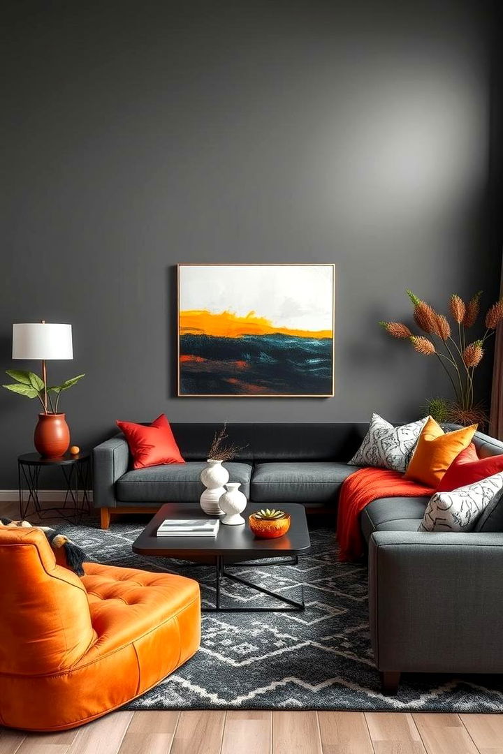 Bold Accent Colours in a Grey Backdrop - 22 Grey Living Room Ideas