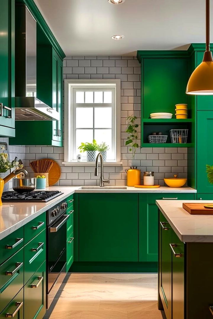 Bold Accent Fixtures - 22 Green and Yellow Kitchen Ideas