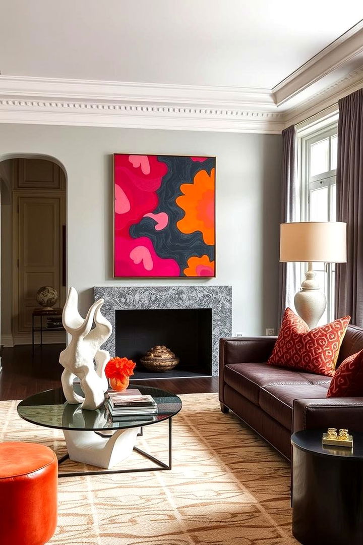 Bold Accent Pieces and Artwork - 22 Mansion Living Room Ideas