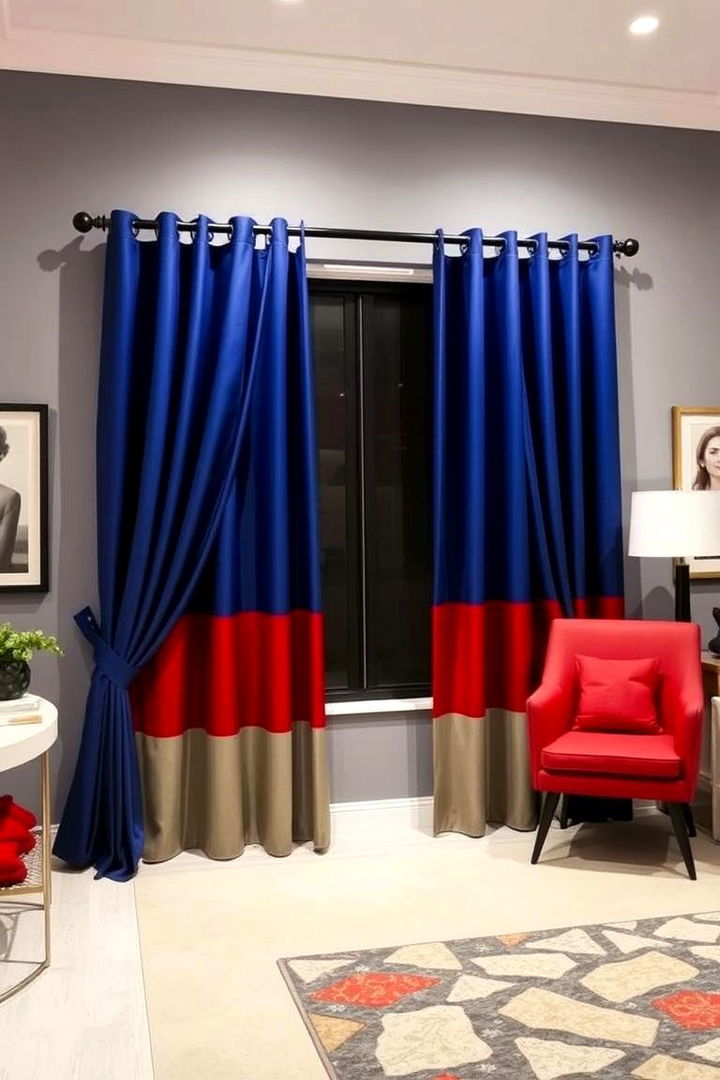 Bold Accents Vibrant Reds and Blues - 22 What Color Curtains Go With Gray Walls