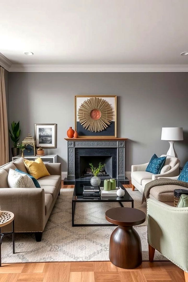Bold Accents in a Neutral Setting - 22 Grey and Sage Green Living Room Ideas