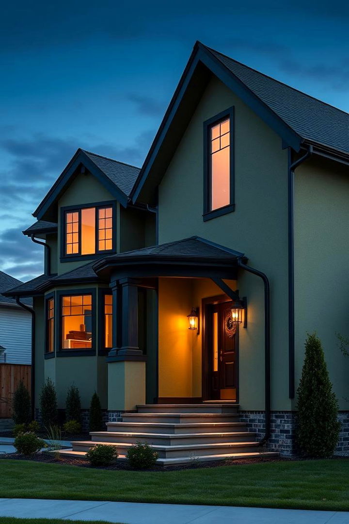 Bold Architectural Accents - 22 Sage Green House With Black Trim Ideas