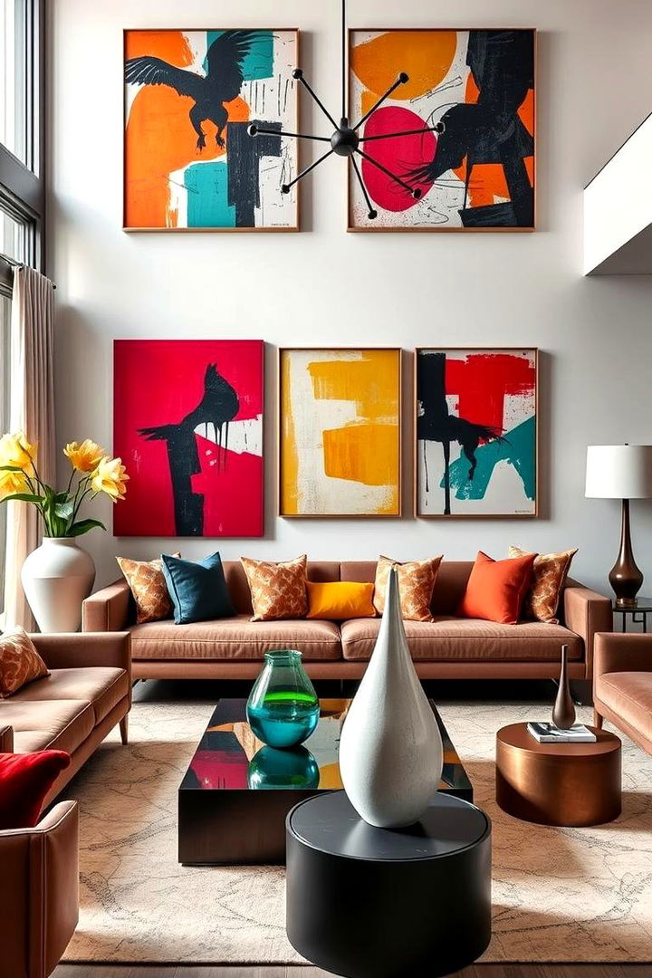 Bold Art and Sculptural Decor - 22 Glam Living Room Ideas
