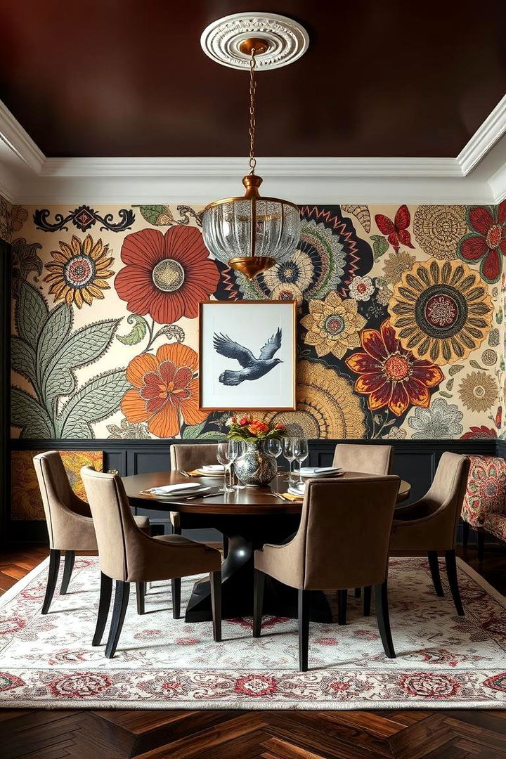 Bold Artistic Wallpapers - 22 Boho Dining Room Ideas