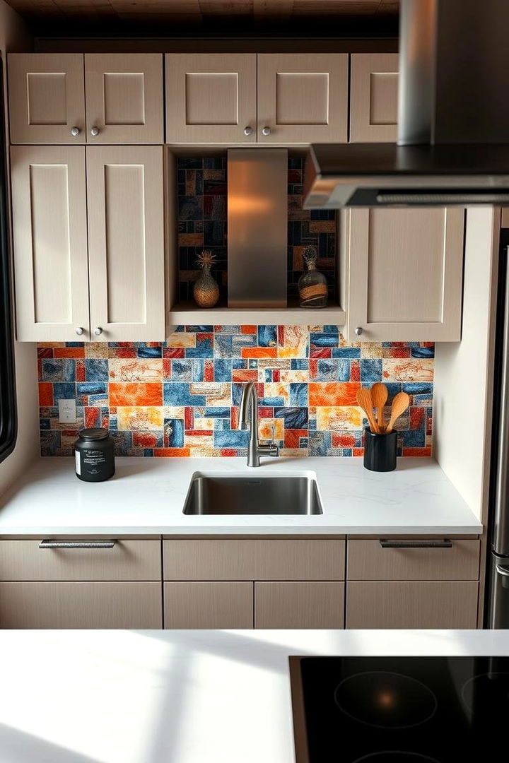 Bold Backsplash Accents - 22 Mobile Home Kitchen Ideas
