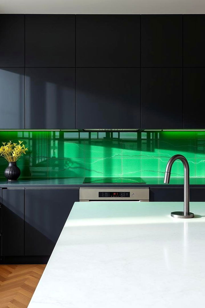 Bold Backsplashes and Seamless Countertops - 22 Black and Green Kitchen Ideas