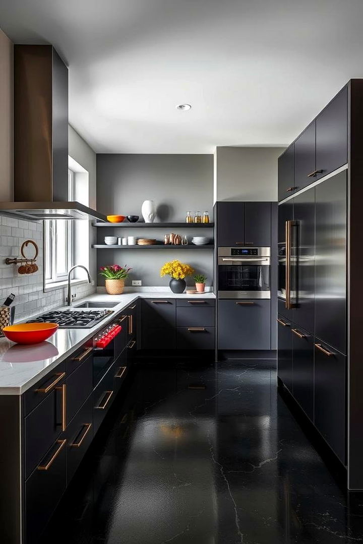 Bold Black Concrete Style - 22 Concrete Floor Kitchen Ideas