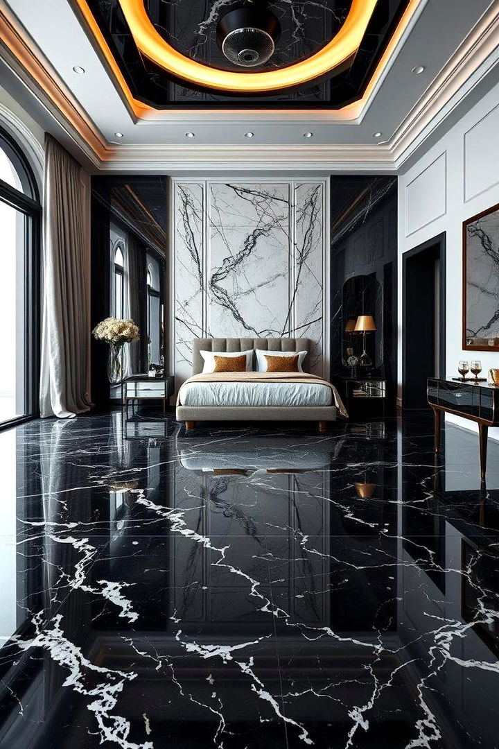 Bold Black Marble Floor - 22 Black Floor Bedroom Ideas
