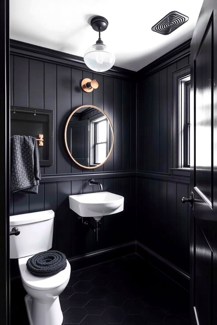 Bold Black and Navy Contrast - 22 navy blue powder room ideas
