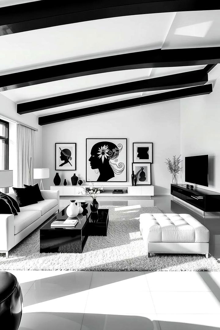 Bold Black and White Contrast - 22 Monochromatic Living Room Ideas