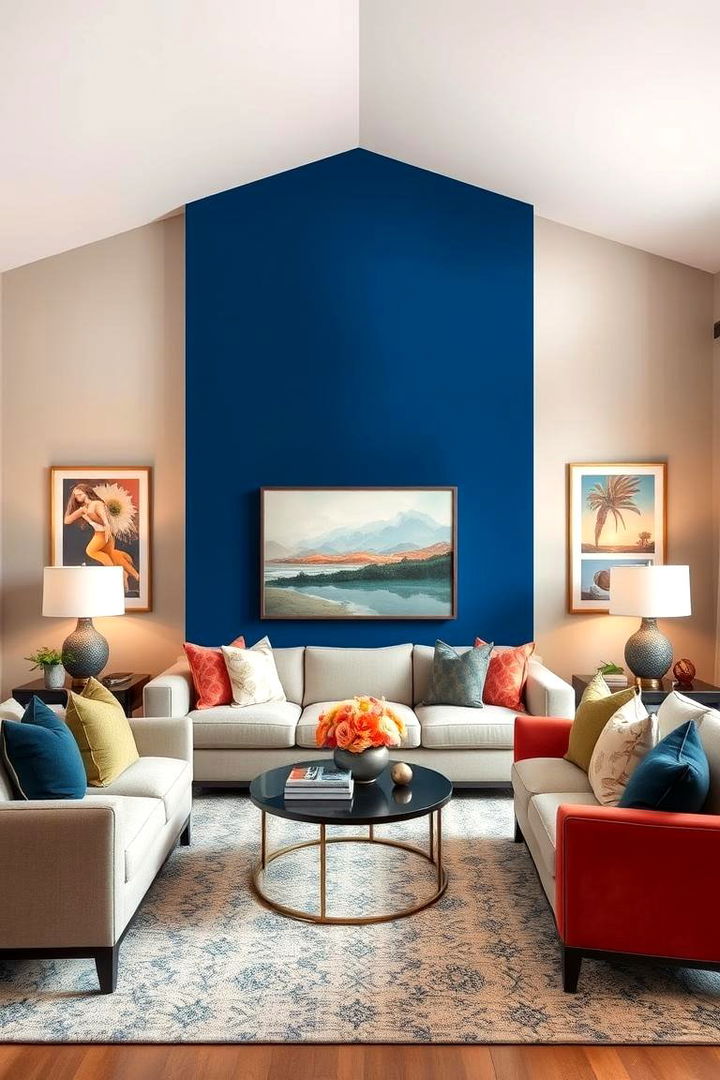 Bold Blue Accent Walls - 22 blue and beige living room ideas