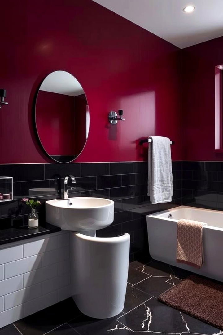 Bold Burgundy and Black Contrast - 22 Burgundy Bathroom Ideas