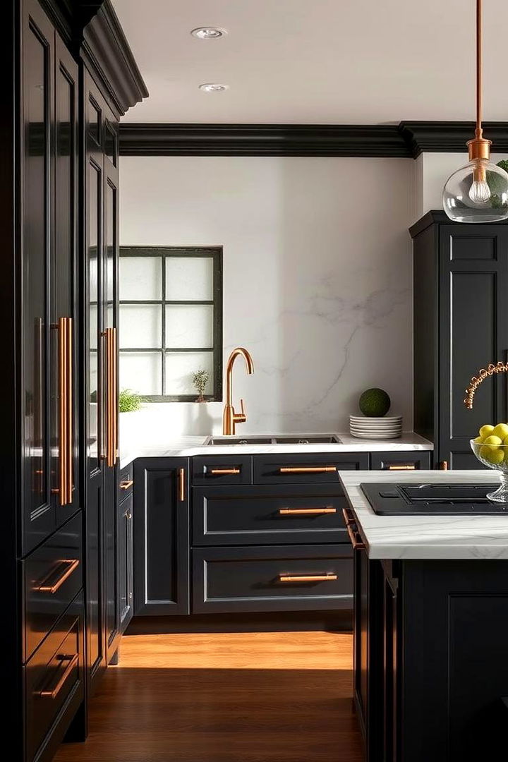 Bold Cabinetry Designs - 22 black and copper kitchen ideas