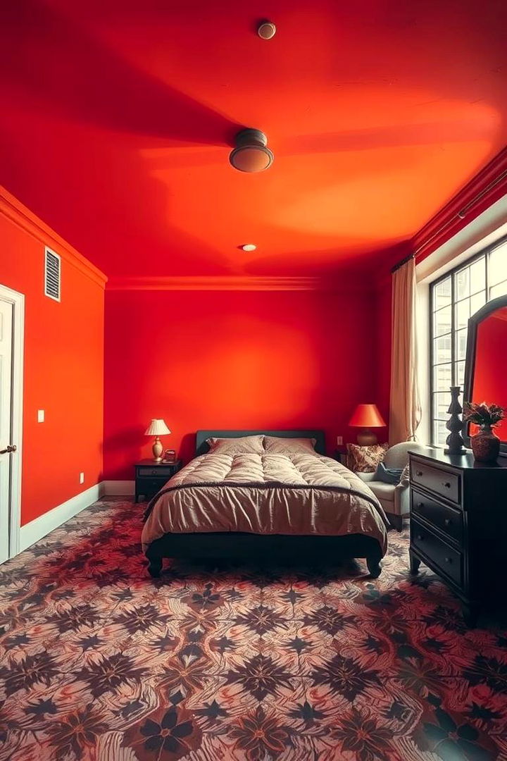 Bold Ceilings and Floor Accents in Orange - 22 Burnt Orange Bedroom Ideas