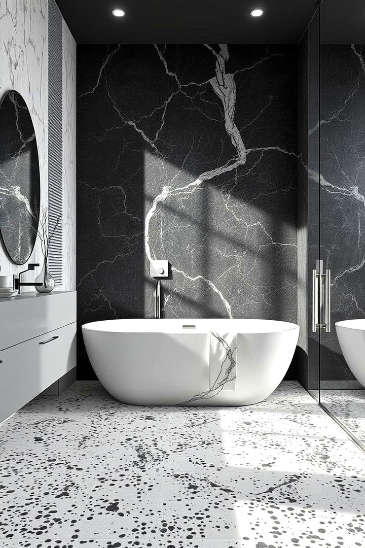 Bold Character with Terrazzo Flooring - 22 Small Bathroom Flooring Ideas