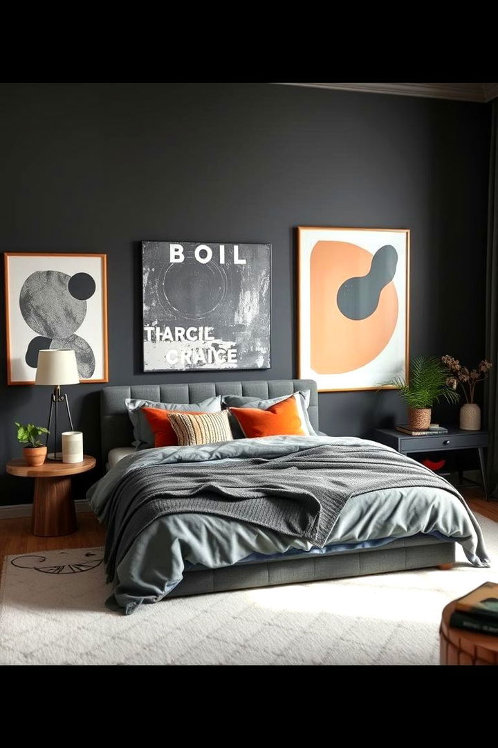 Bold Charcoal Art Statements - 22 Charcoal Bedroom Ideas