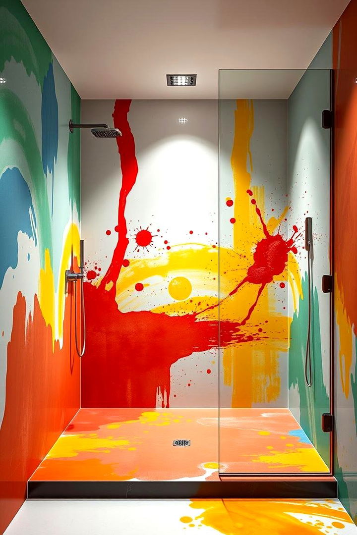 Bold Color Accent Play - 22 Doorless Walk In Shower Ideas