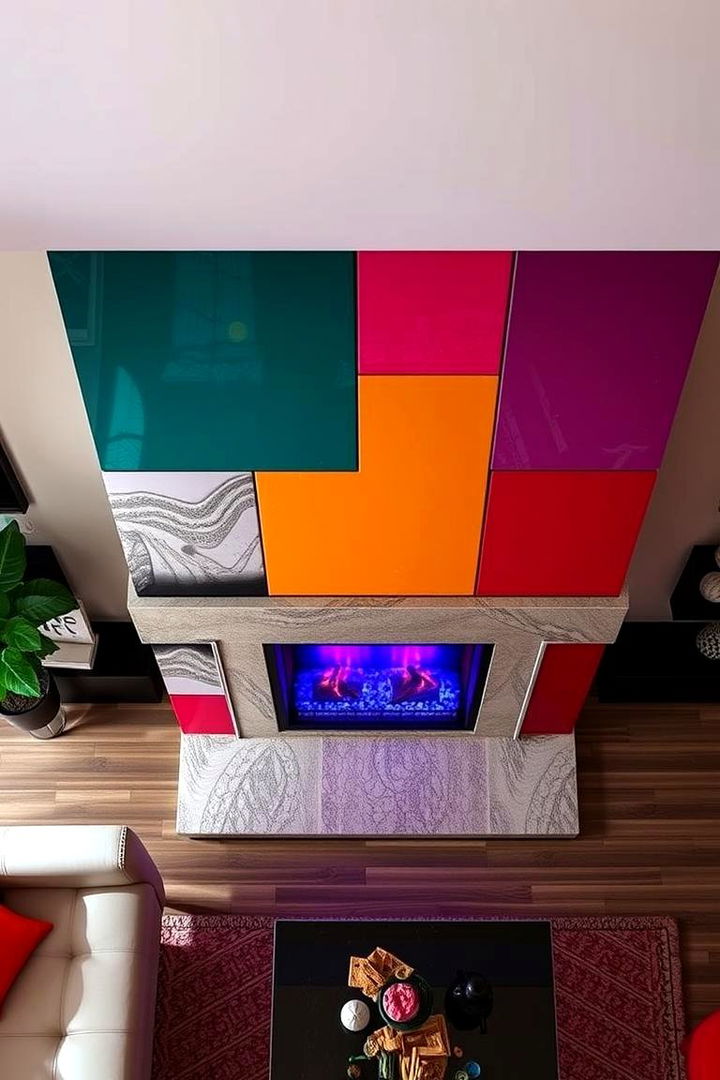 Bold Color Accented Fireplace - 22 Faux Fireplace Ideas