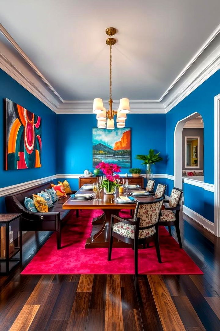 Bold Color Accents - 22 dark wood floor dining room ideas