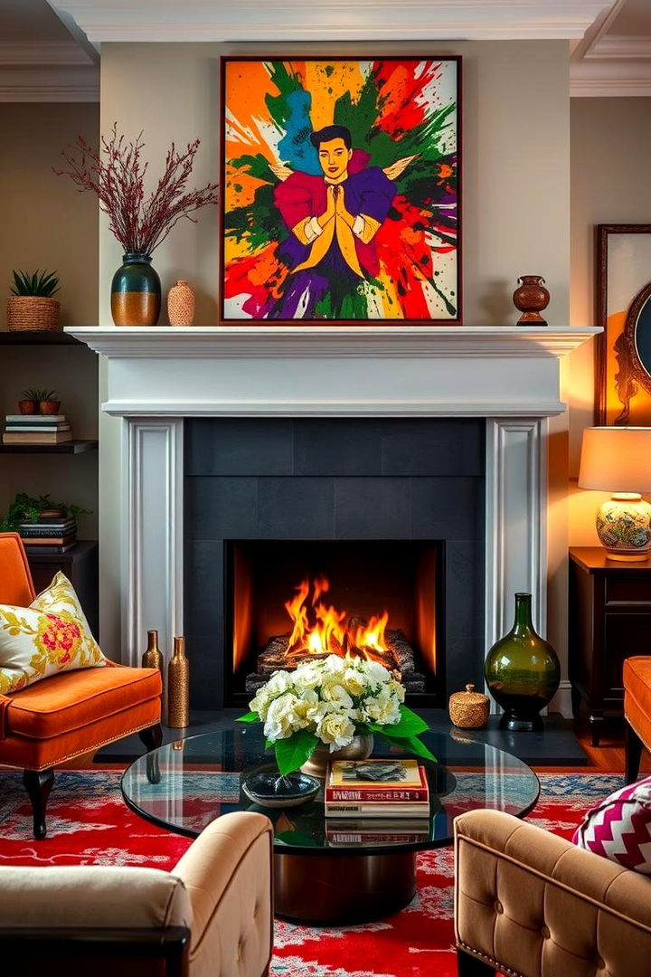Bold Color Accents - 22 Fireplace Decor Ideas