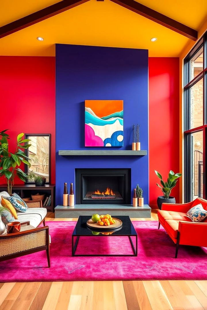 Bold Color Accents - 22 Fireplace Between Windows Ideas