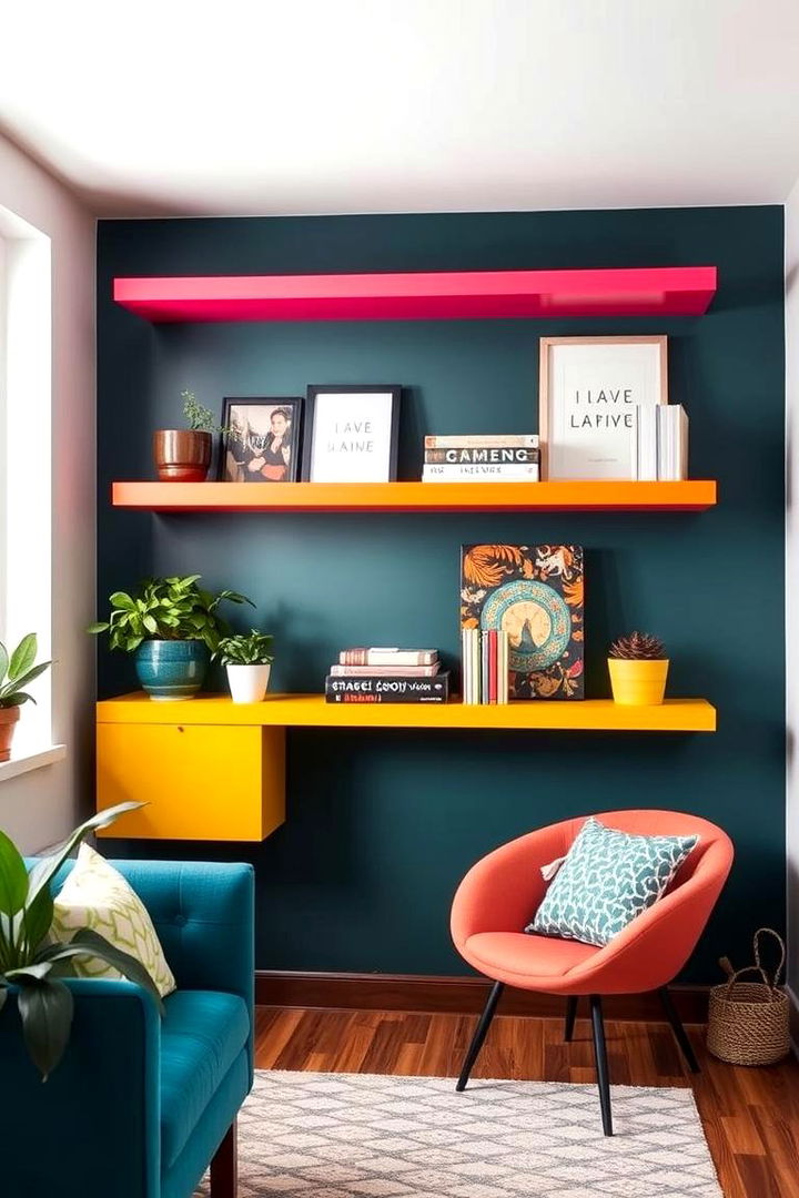 Bold Color Accents - 22 Floating Shelves Ideas