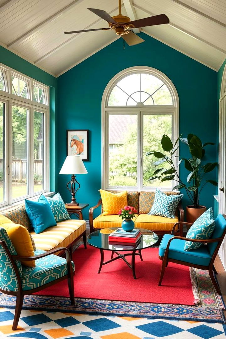 Bold Color Accents - 22 Mid-century Modern Sunroom Ideas