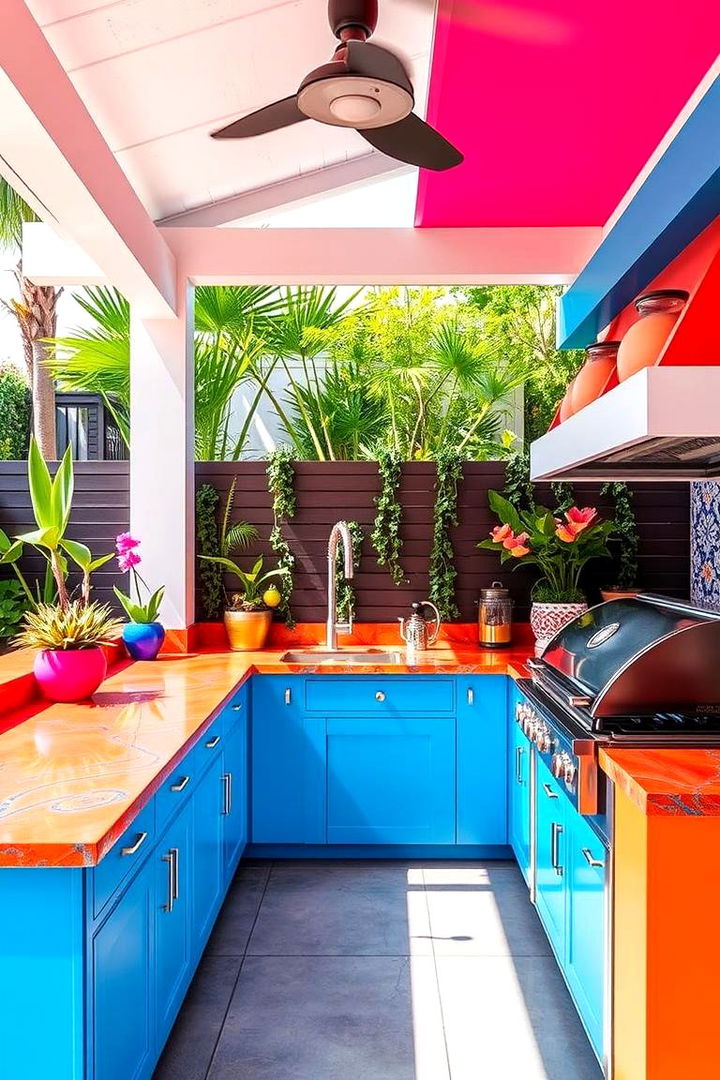Bold Color Accents - 22 Outdoor Kitchen Countertop Ideas