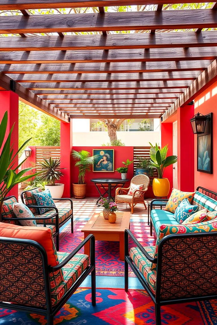 Bold Color Accents - 22 Patio With a Pergola Ideas