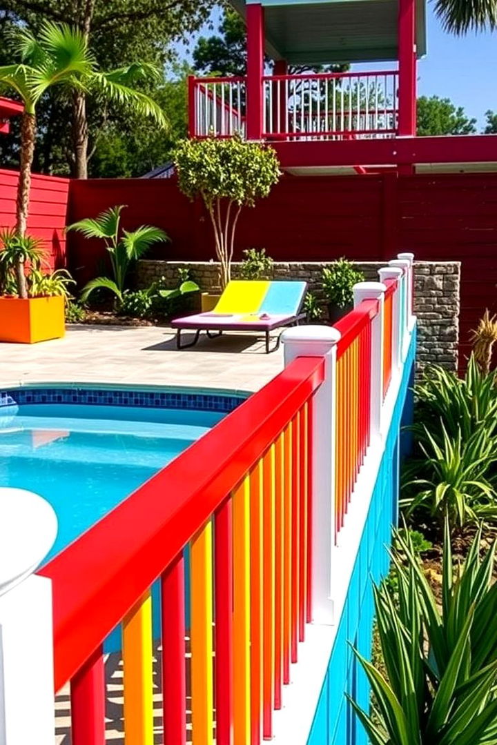 Bold Color Accents - 22 Pool Deck Railing Ideas