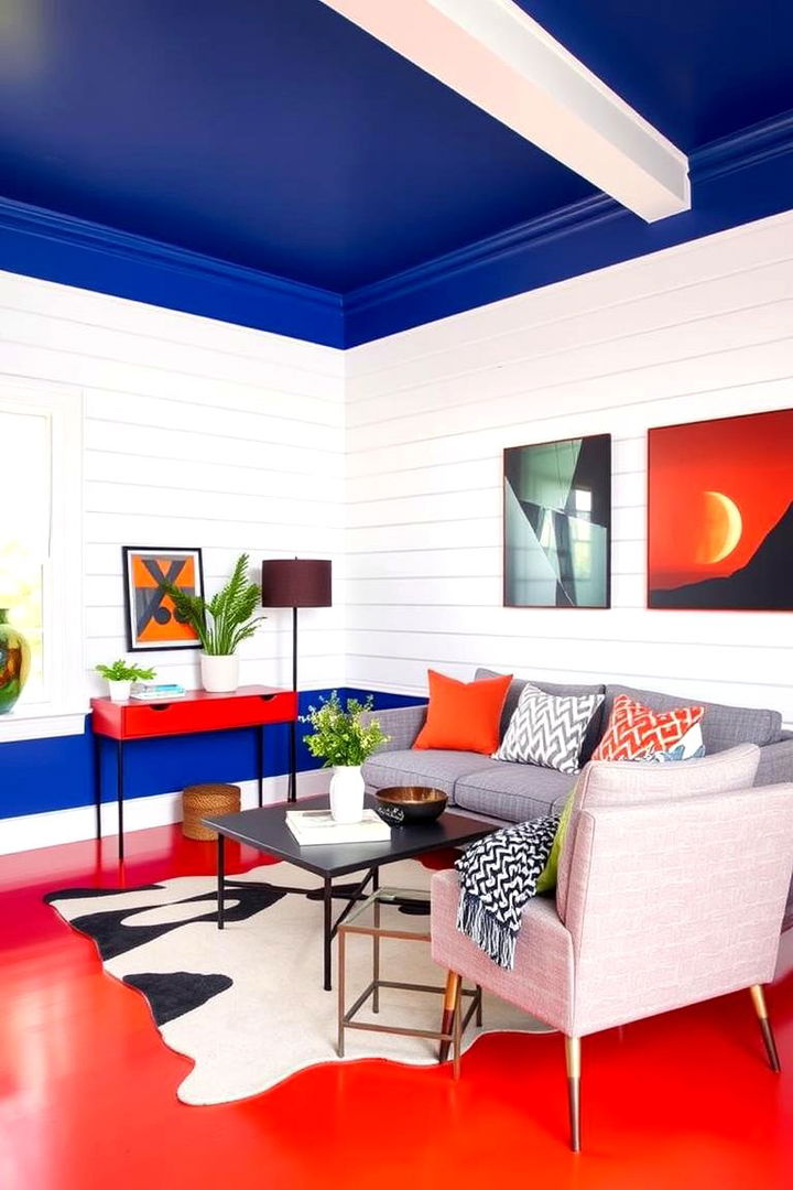 Bold Color Accents - 22 Shiplap Fireplace Ideas