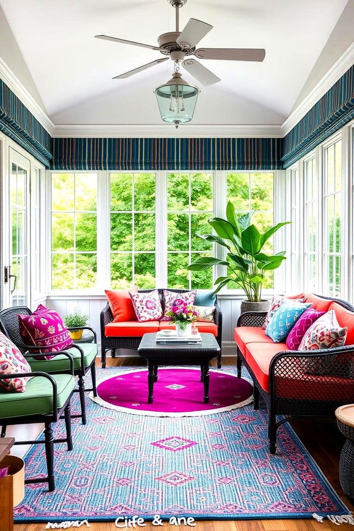 Bold Color Accents - 22 Small Sunroom Ideas