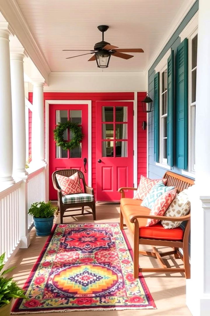 Bold Color Accents and Patterns - 22 Southern Front Porch Ideas