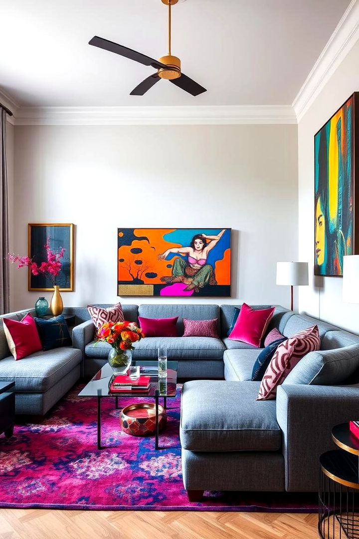 Bold Color Accents for Dynamic Impact - 22 Grey Sectional Living Room Ideas