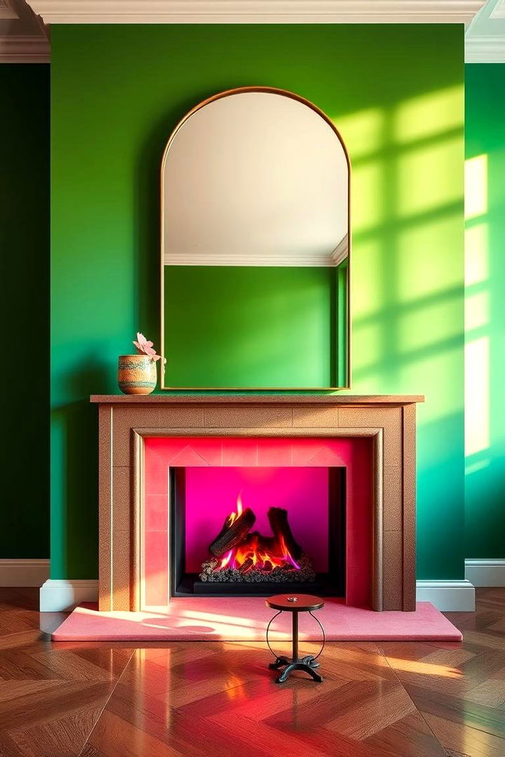 Bold Color Backdrops - 22 Mirror Over Fireplace Ideas