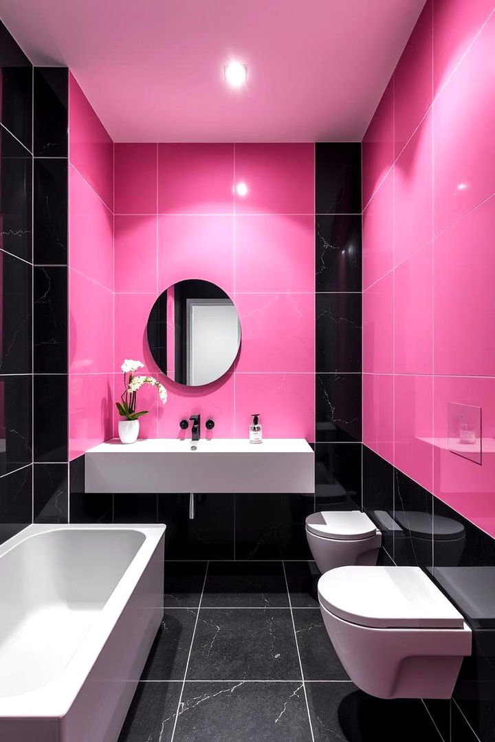 Bold Color Block Features - 22 Pink and Black Bathroom Ideas