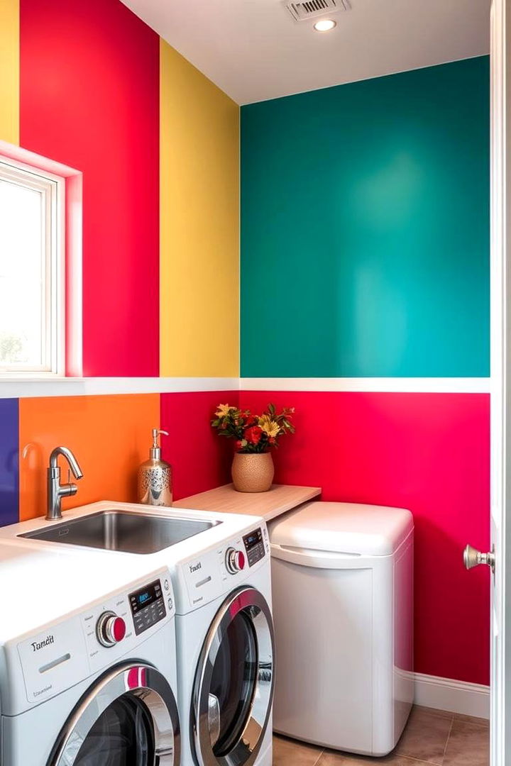 Bold Color Blocking - 22 Laundry Room Wallpaper Ideas