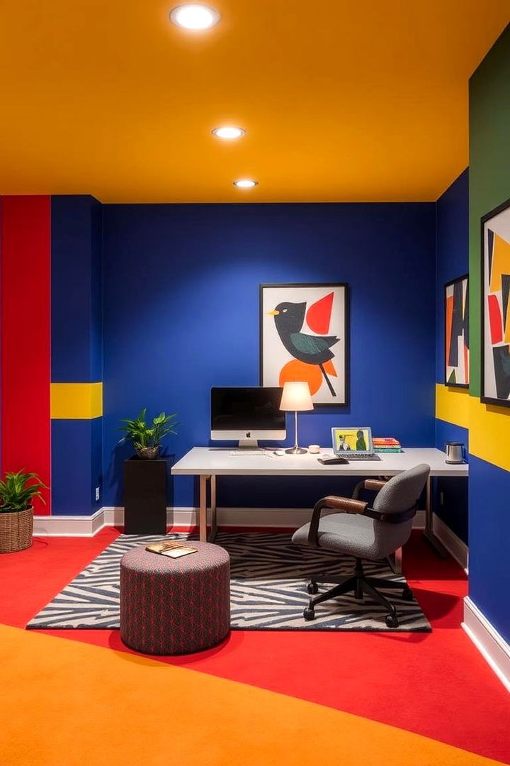 Bold Color Blocking Design - 22 basement office ideas