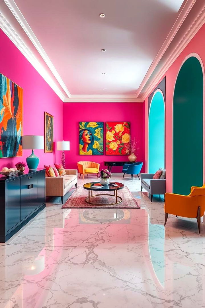 Bold Color Contrasted Marble - 22 Marble Floor Living Room Ideas