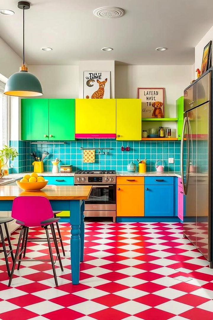 Bold Color Contrasts - 22 Kitchens With Checkered Floors