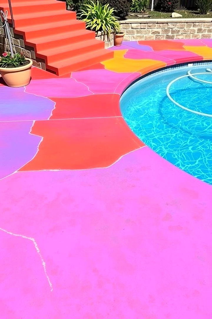 Bold Color Palette Concrete - 22 Concrete Pool Deck Ideas
