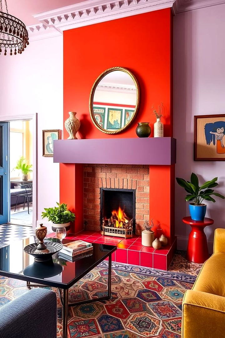 Bold Color Pop Accents - 22 Off-center Fireplace Ideas