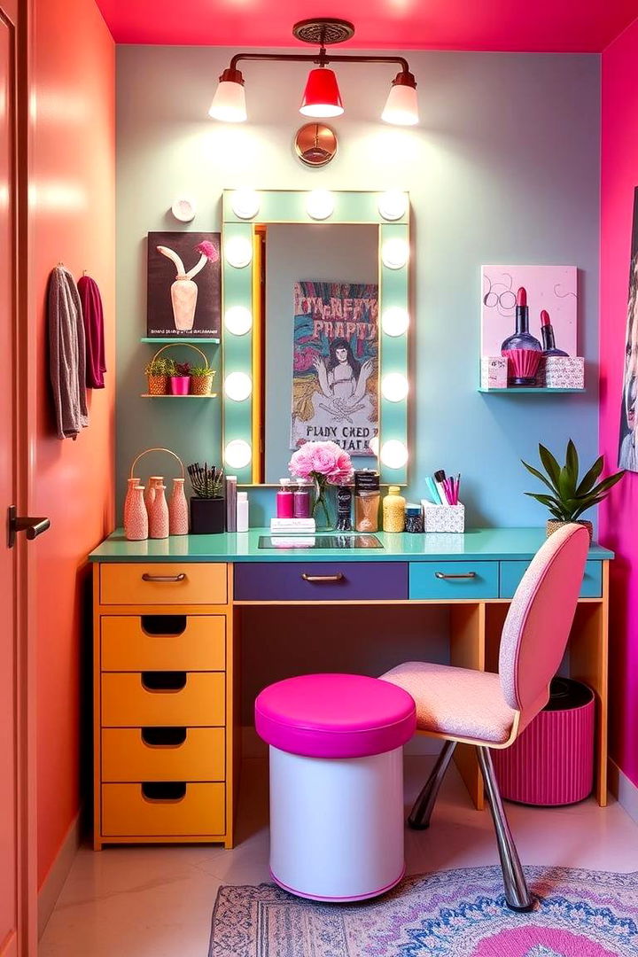 Bold Color Pop Vanity - 22 Makeup Vanity Ideas