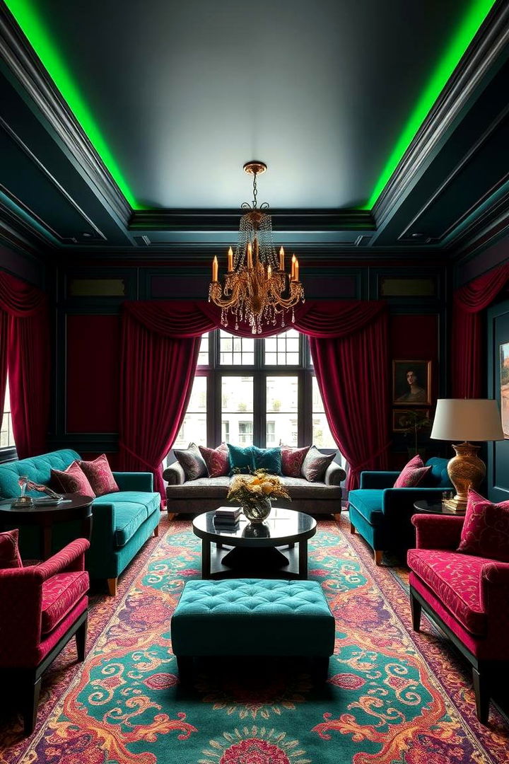 Bold Color Schemes - 22 Royal Living Room Design Ideas