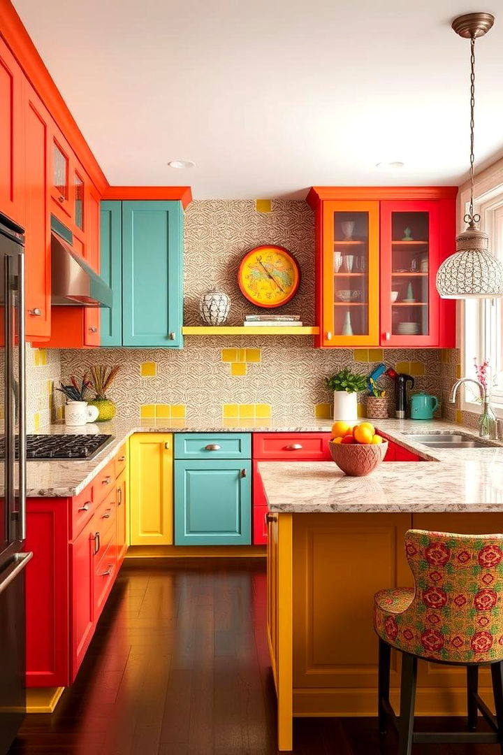 Bold Color Schemes and Patterns - 22 U Shaped Kitchen Ideas