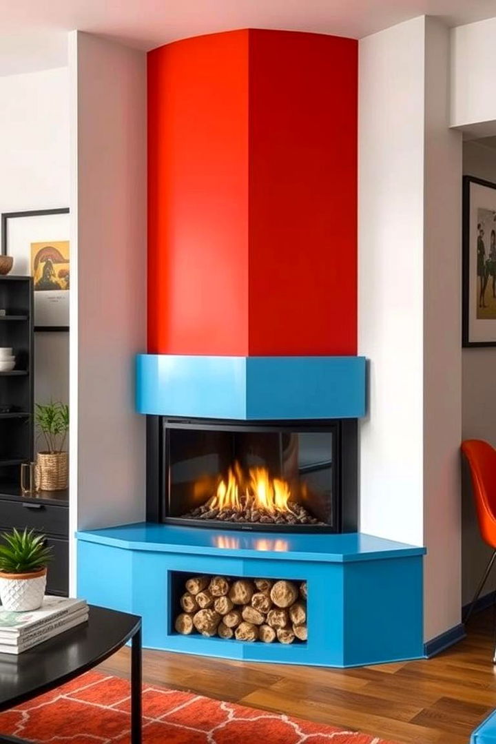 Bold Color Statement Corner Gas Fireplace - 22 Corner Gas Fireplace Ideas