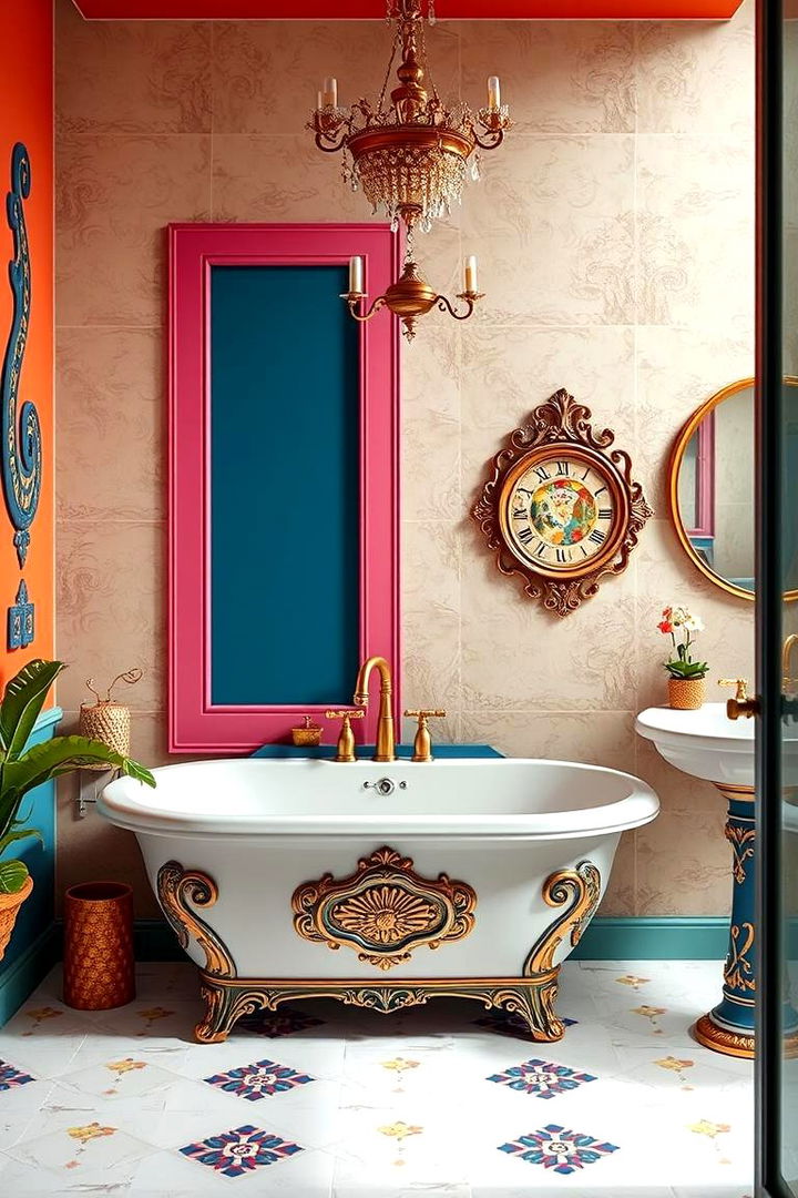 Bold Colored Accents - 22 Art Deco Bathroom Ideas